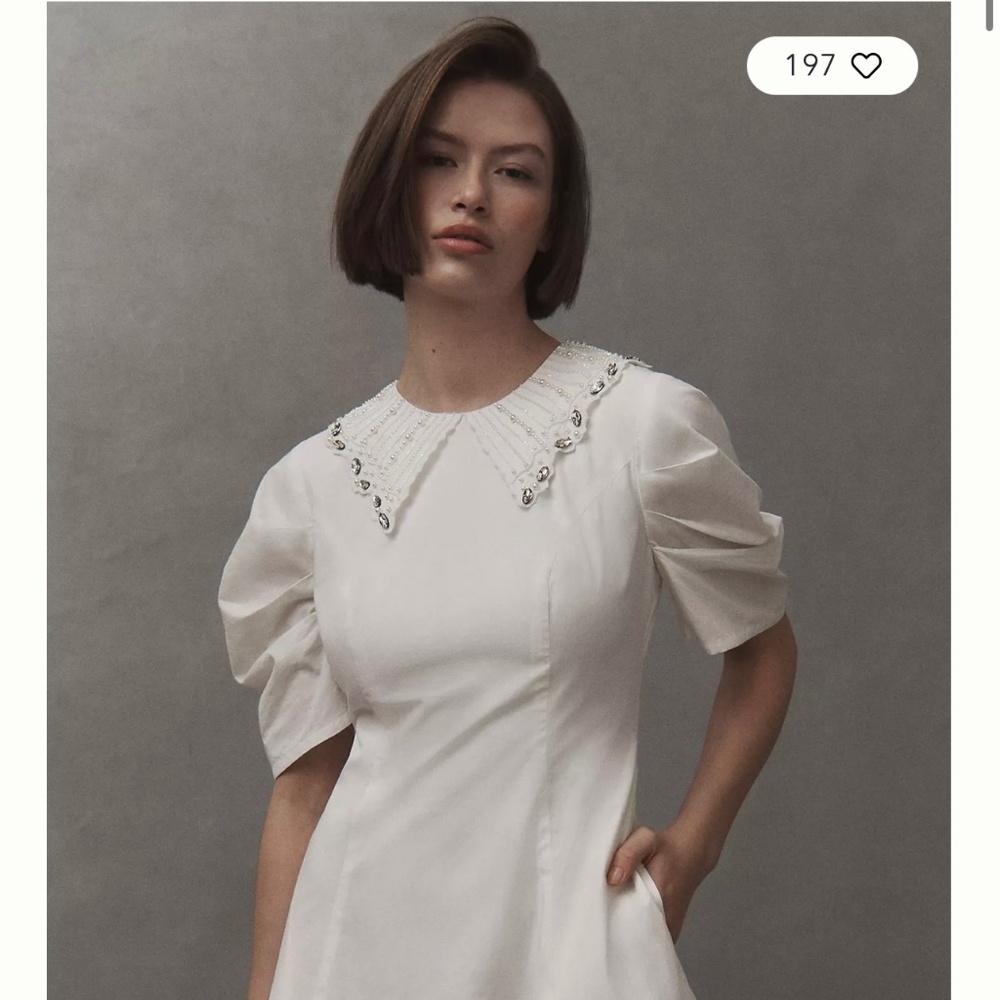 BHLDN Puffed Sleeve Embellished Mini Dress